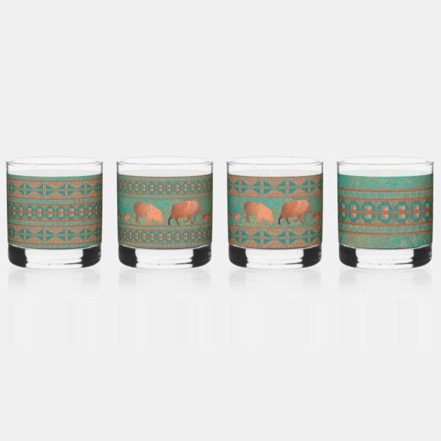 Southwest Geometric Pattern and Fun Javelinas Whiskey Glass (Front)