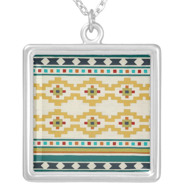 Southwest Geometry III Silver Plated Necklace (Front)
