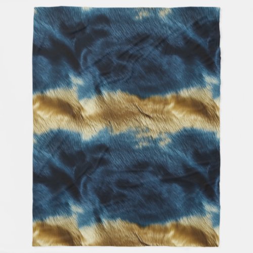 Southwest Gold Blue Cowhide Fleece Blanket