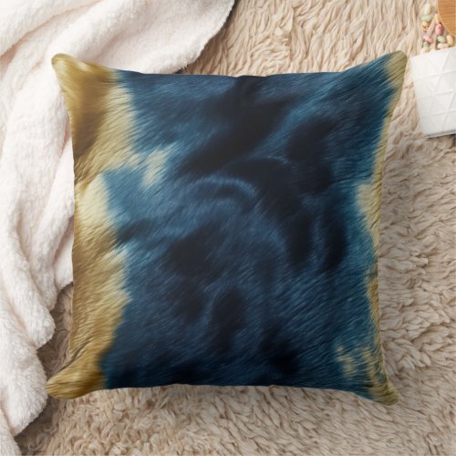 Southwest Gold Blue Cowhide Throw Pillow