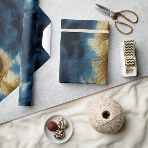 Southwest Gold Blue Cowhide Wrapping Paper