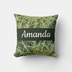 Southwest Green Desert Plant Photo Barrel Cactus Throw Pillow