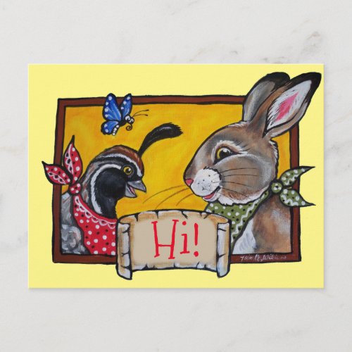 Southwest Hi Hello Animal Rabbit Quail Souvenir Postcard