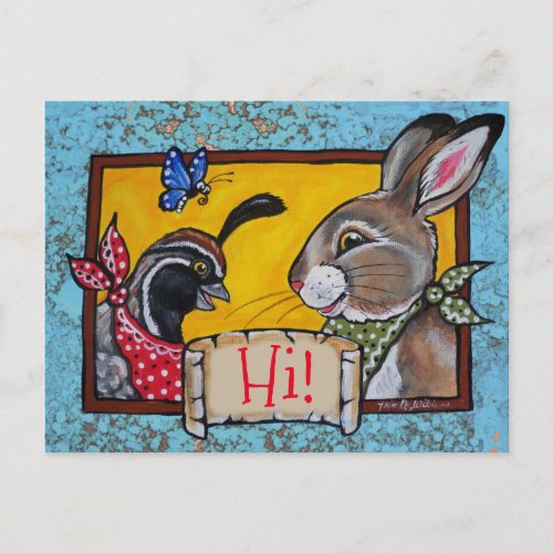 Southwest Hi Hello Rabbit Quail Souvenir Postcard
