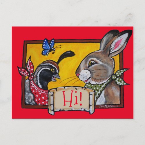 Southwest Hi Hello Souvenir Rabbit Quail Cute Postcard