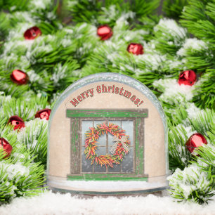 Southwest Holiday Chile Wreath Window Personalized Snow Globe