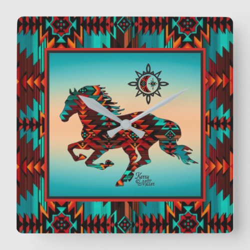 Southwest Horse Square Wall Clock