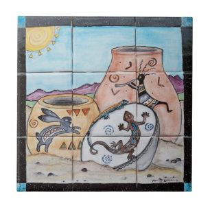 Southwest Indian Pottery Kokopelli Lizard Rabbit Ceramic Tile