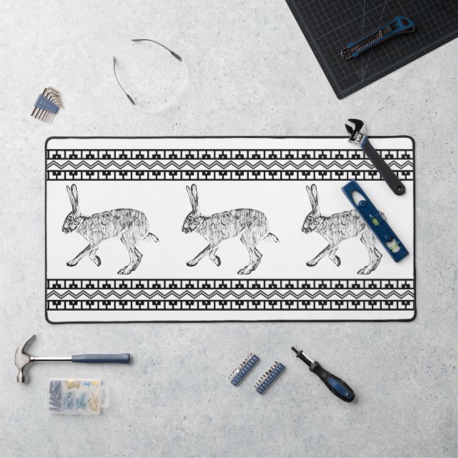 Southwest Jackrabbit Black and White Geometric  Desk Mat (Workstation)