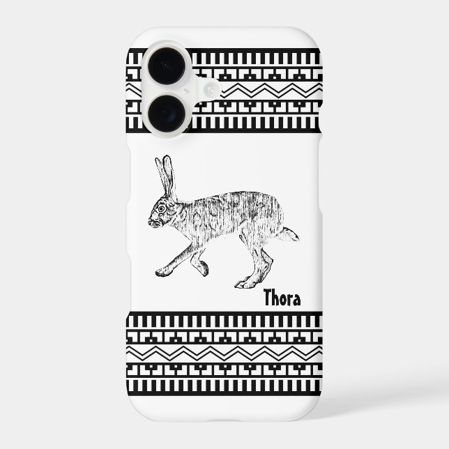 Southwest Jackrabbit Black Geometric Personalized iPhone Case (Back)