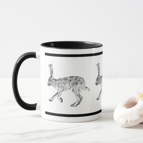 Southwest Jackrabbit Design Black and White Mug