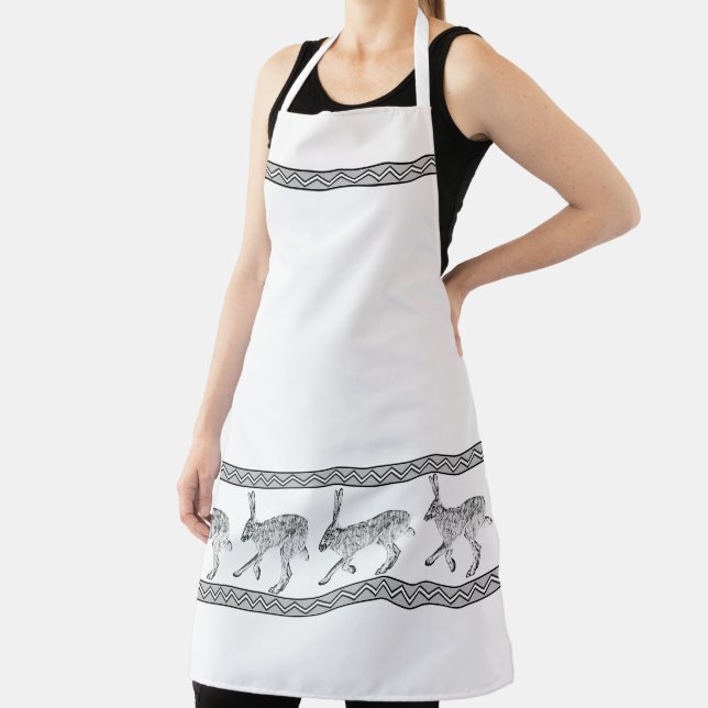 Southwest Jackrabbit & Geometric Mountains White Apron (Insitu)