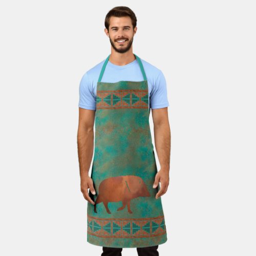 Southwest Javelina Daddy Copper Teal Geometric Apron