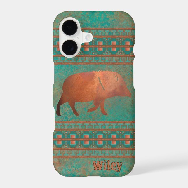 Southwest Javelina Daddy Copper Teal Personalized iPhone Case (Back)