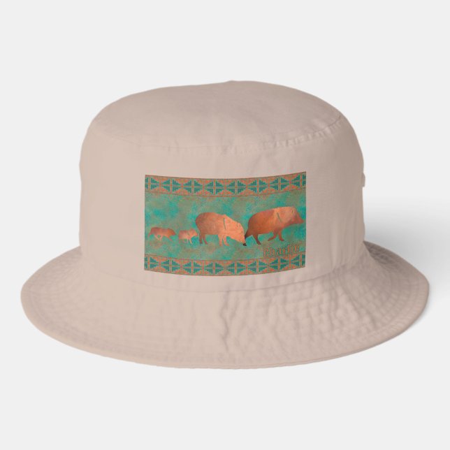 Southwest Javelina Family Copper Teal Personalized Bucket Hat (Front)