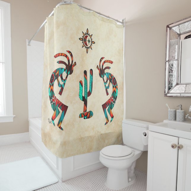 Southwest Kokopell And Cactus Shower Curtain (In Situ)