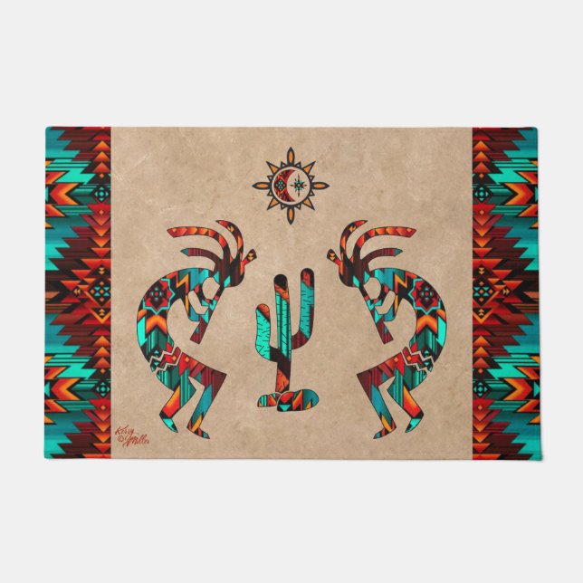 Southwest Kokopelli And Cactus Doormat (Front)