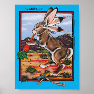 Southwest Kokopelli Bunnipelli Rabbit Whimsical Poster