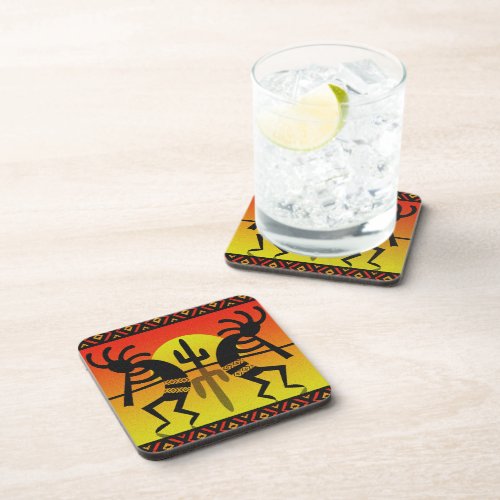 Southwest Kokopelli Cactus Tribal Design Beverage Coaster