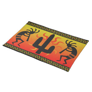 Southwest Kokopelli Cactus Tribal Design Cloth Placemat