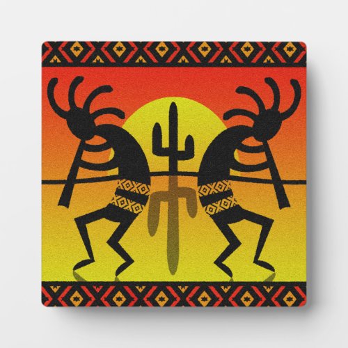 Southwest Kokopelli Cactus Tribal Design Plaque