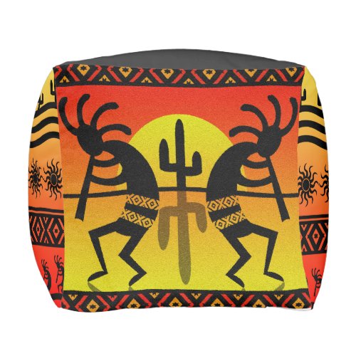 Southwest Kokopelli Cactus Tribal Design Pouf