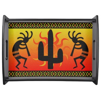 Southwest Kokopelli Cactus Tribal Design Serving Tray by machomedesigns at Zazzle