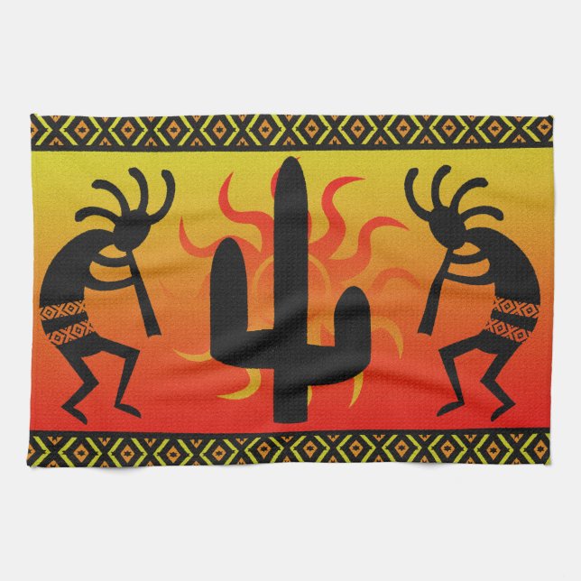Southwest Kokopelli Cactus Tribal Design Towel (Horizontal)