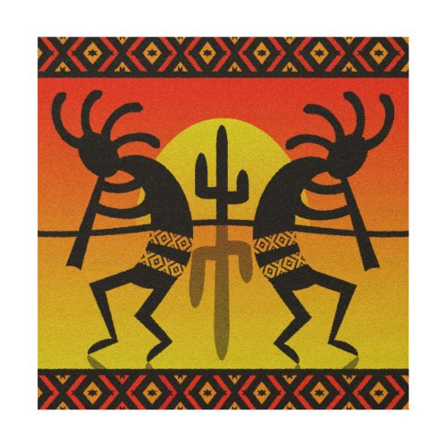 Southwest Kokopelli Cactus Tribal Design Wood Wall Art