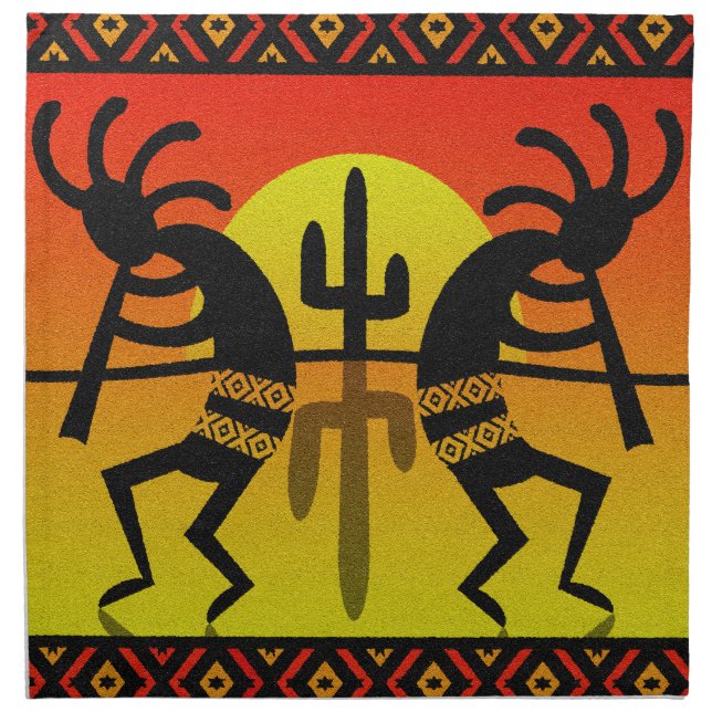 Southwest Kokopelli Cactus Triball Design Napkin (Front)