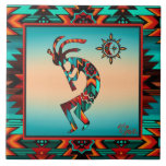Southwest Kokopelli CERAMIC TILE<br><div class="desc">Brighten Your Home with this Unique "One of a Kind" Southwest Kokopelli Tile! It Features a Southwest Kokopelli Playing the Flute and Dancing Under the Sun on a Turquoise and Orange Sunset Background... Surrounded by a Southwest Border in Turquoise, Orange & Black! This is an Original Art Design By Artist...</div>