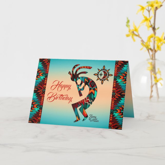 Southwest Kokopelli Greeting Card (Yellow Flower)