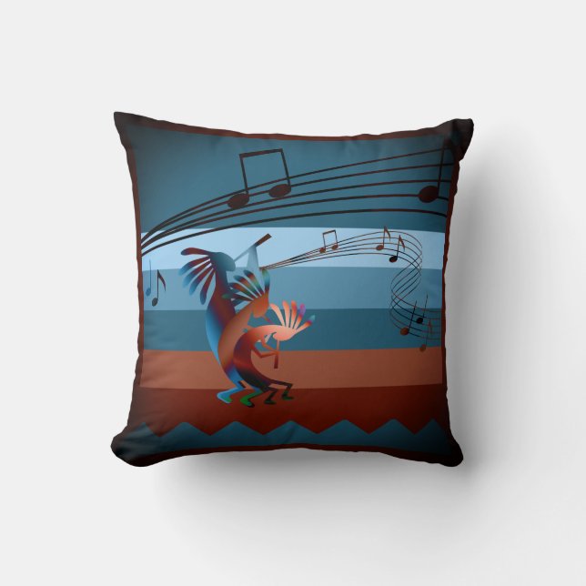Southwest Kokopelli Music 2 16" Throw Pillow (Front)
