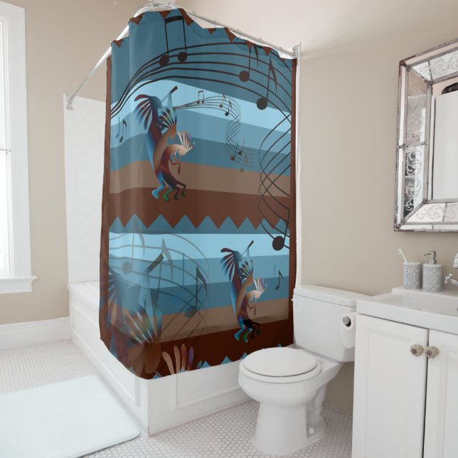 Southwest Kokopelli Music Shower Curtain (In Situ)