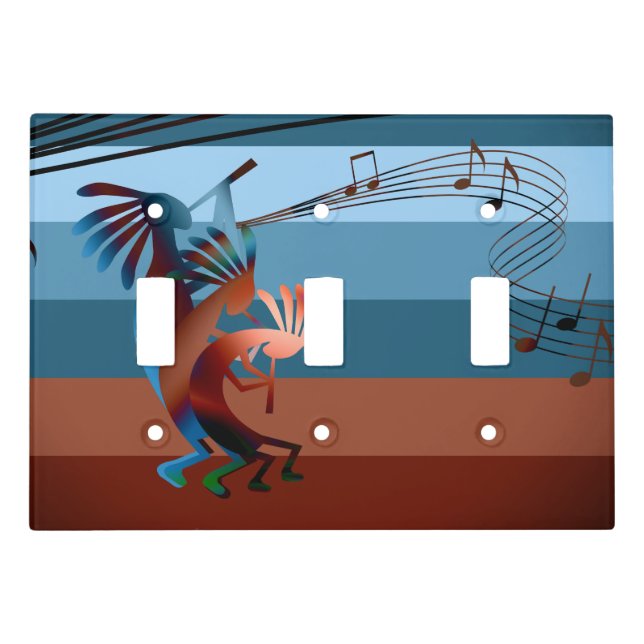 Southwest Kokopelli Music Triple Light Switch Cover (Front)