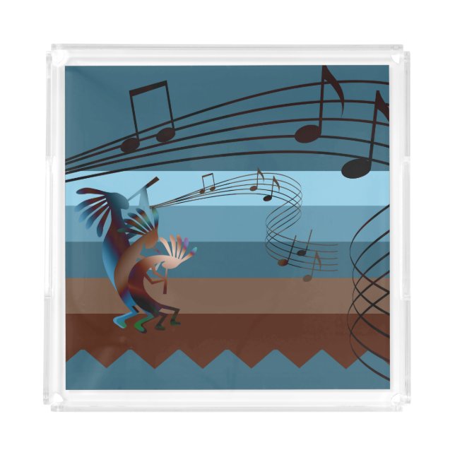 Southwest Kokopelli Music Turquoise M Acrylic Tray (Front)