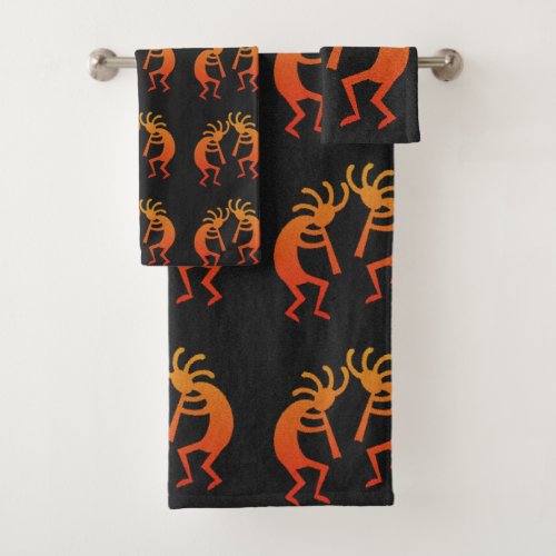 Southwest Kokopelli Pattern Orange And Black Bath Towel Set