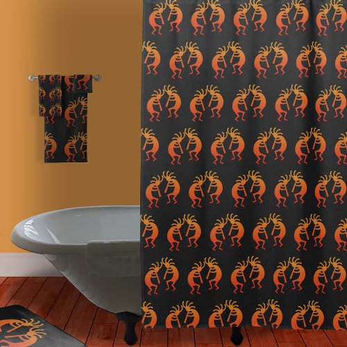 Southwest Kokopelli Pattern Orange And Black Shower Curtain