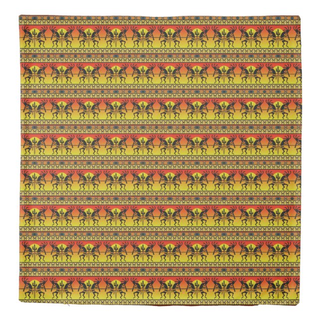 Southwest Kokopelli Pattern Orange Yellow Black Duvet Cover (Back)
