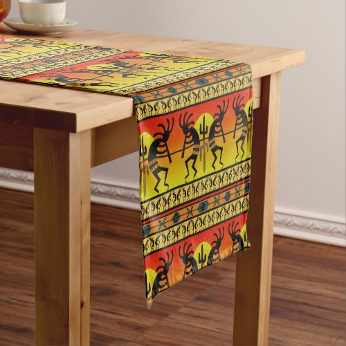 Southwest Kokopelli Pattern Yellow And Red Short Table Runner