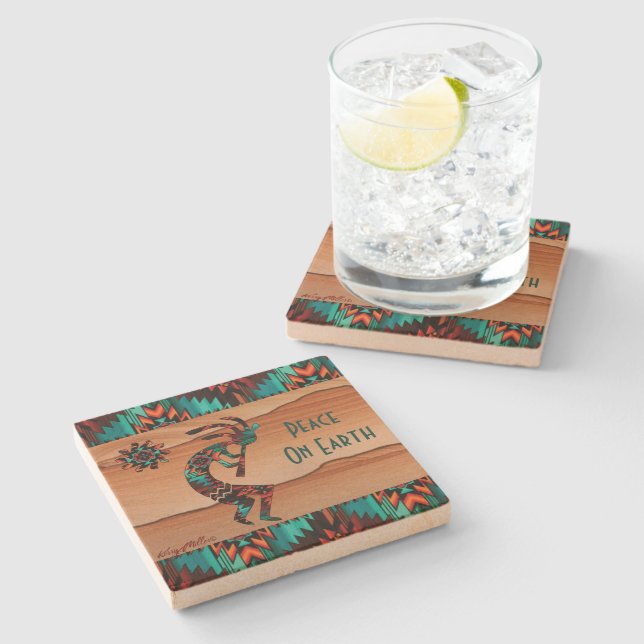 Southwest Kokopelli Playing The Flute Stone Coaster (Side)