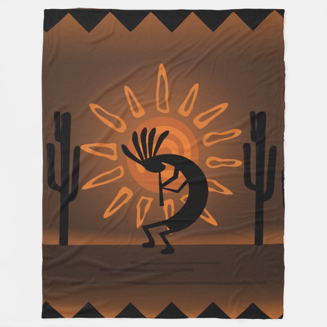 Southwest Kokopelli Sun Rustic Brown Blanket (Front)