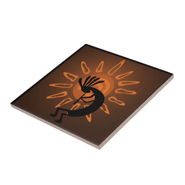 Southwest Kokopelli Sun Rustic Ceramic Tile (Side)