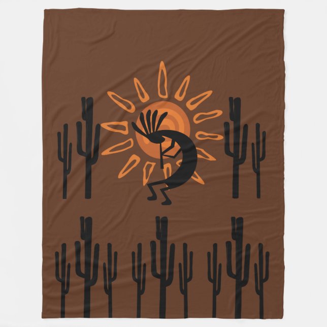 Southwest Kokopelli Sun Rustic Lg Fleece Blanket (Front)