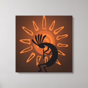 Southwest Kokopelli Sun Rustic Wrapped Canvas Print