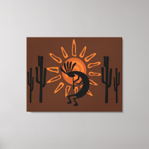 Southwest Kokopelli Sun Rustic Wrapped Canvas Print