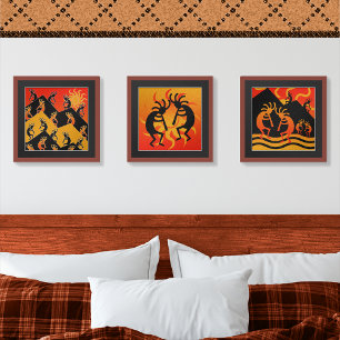 Southwest Kokopelli Sunset Orange Yellow Wall Art Sets