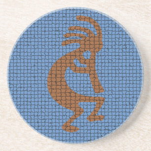 Southwest Kokopelli with Flute Earth Tone Mosaic Sandstone Coaster