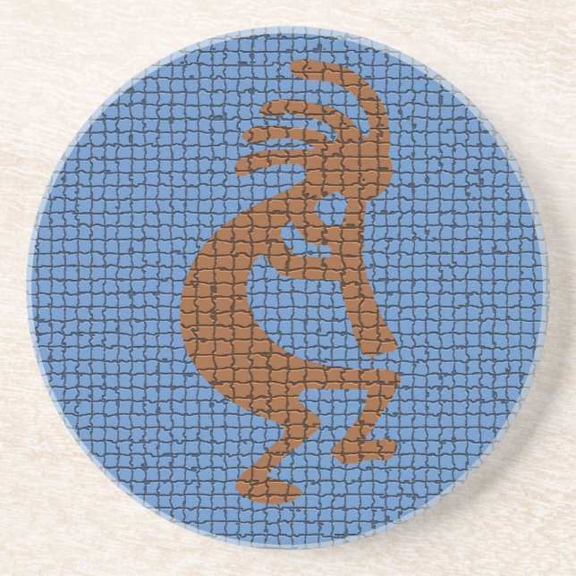 Southwest Kokopelli with Flute Earth Tone Mosaic Sandstone Coaster (Front)
