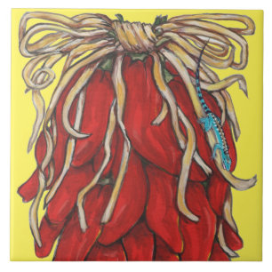 Southwest Lizard Red Chili Pepper House Number Top Ceramic Tile